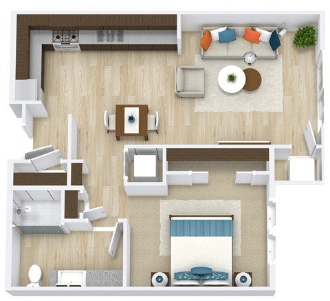 Floor plan for 1 bed, 1 bath, 680 sqft